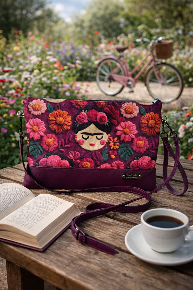 Purple Floral Long Strappy Clutch