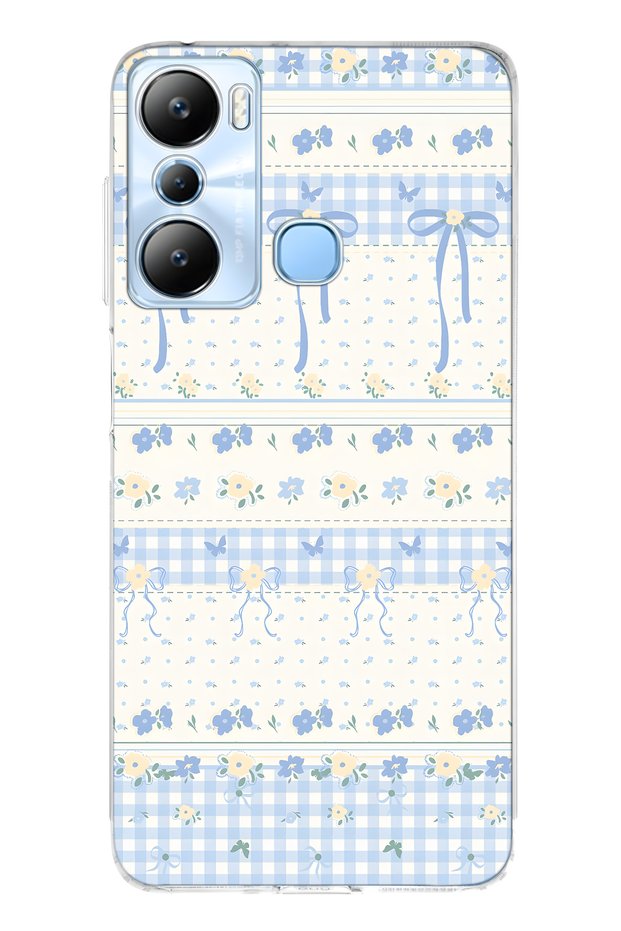 Infinix Hot 20I Compatible Blue Bow and Floral Print Transparent Phone Case