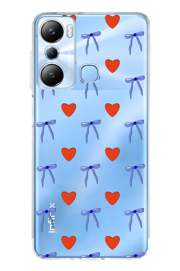 Infinix Hot 20I Compatible Heart and Ribbon Patterned Transparent Phone Case