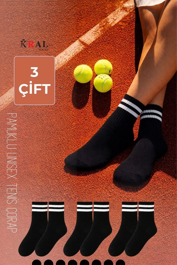 3 Pairs of Unisex Cotton Striped College Tennis Socks