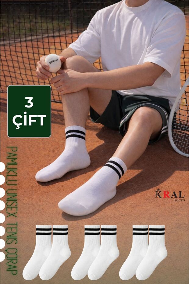 3 Pairs of Unisex Cotton Striped College Tennis Socks