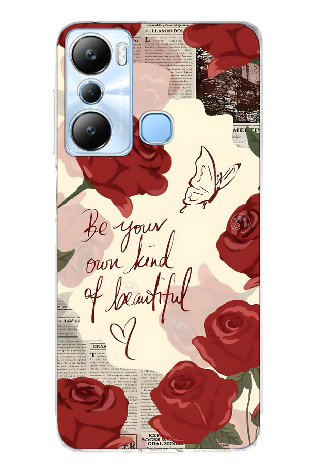 Infinix Hot 20I Compatible Red Rose Patterned Transparent Phone Case