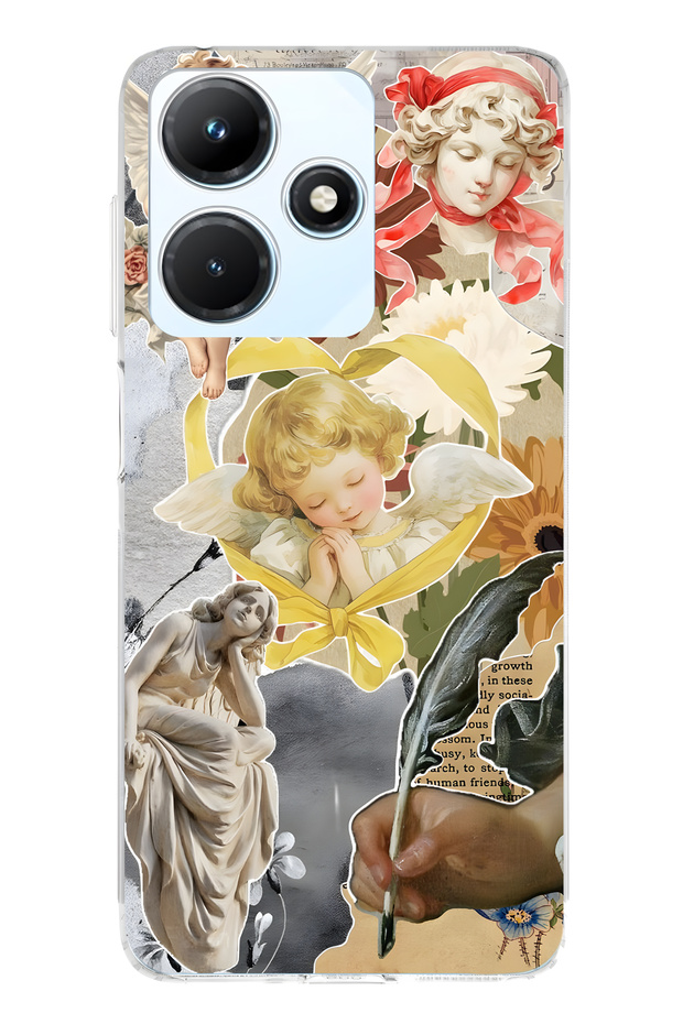 Infinix Hot 30I Compatible Angels and Sculpture Collage Patterned Transparent Phone Case