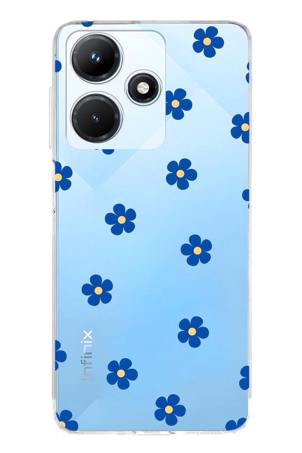 Infinix Hot 30I Compatible Blue Floral Print Transparent Phone Case