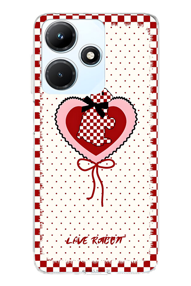 حافظة هاتف شفافة متوافقة مع هاتف Infinix Hot 30i باللون الأحمر بنقش مربعات Tavşan منقوش - 1