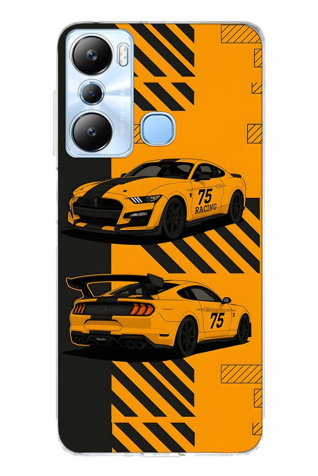 Infinix Hot 20I Compatible Yellow Racing Car Patterned Transparent Phone Case