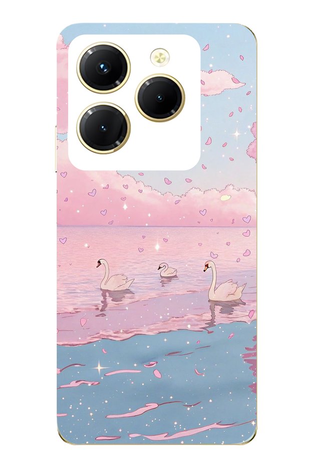 Infinix Hot 40I Compatible Pink Sky and Swan Patterned Transparent Phone Case
