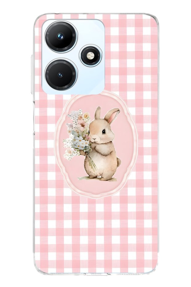 Infinix Hot 30I Compatible Floral Rabbit Patterned Transparent Phone Case
