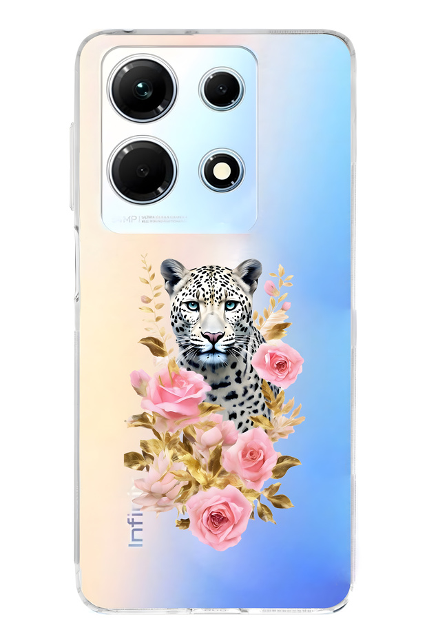 حافظة هاتف شفافة متوافقة مع هاتف Infinix Note 30 باللون الفهد والوردي منقوش - 1