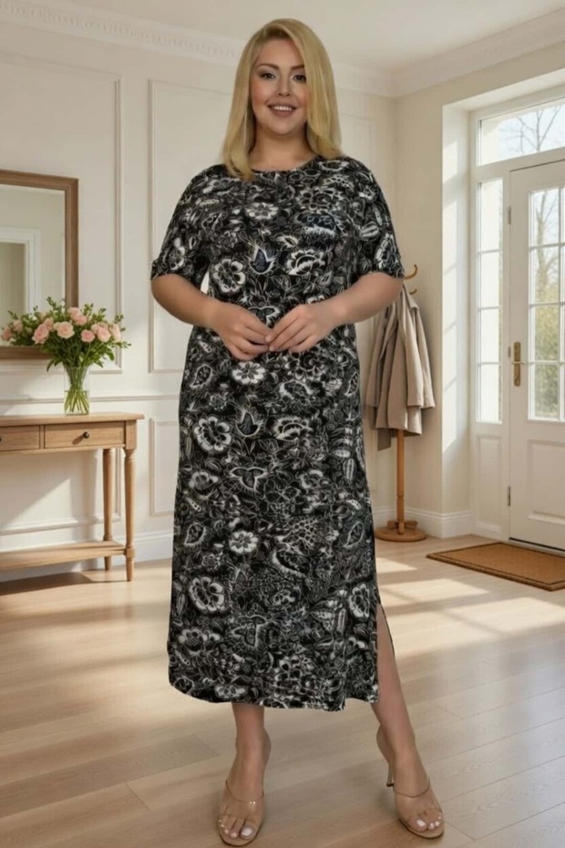 Women's Plus Size Ripped Buttoned Pocketed Long Dress Nightgown