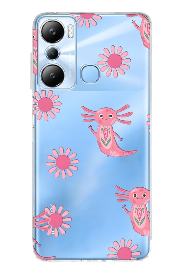 Infinix Hot 20I Compatible Pink Axolotl Patterned Transparent Phone Case