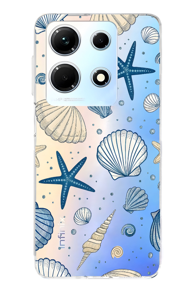 حافظة هاتف شفافة متوافقة مع هاتف Infinix Note 30 من نوع Sea Shell و Star منقوش - 1