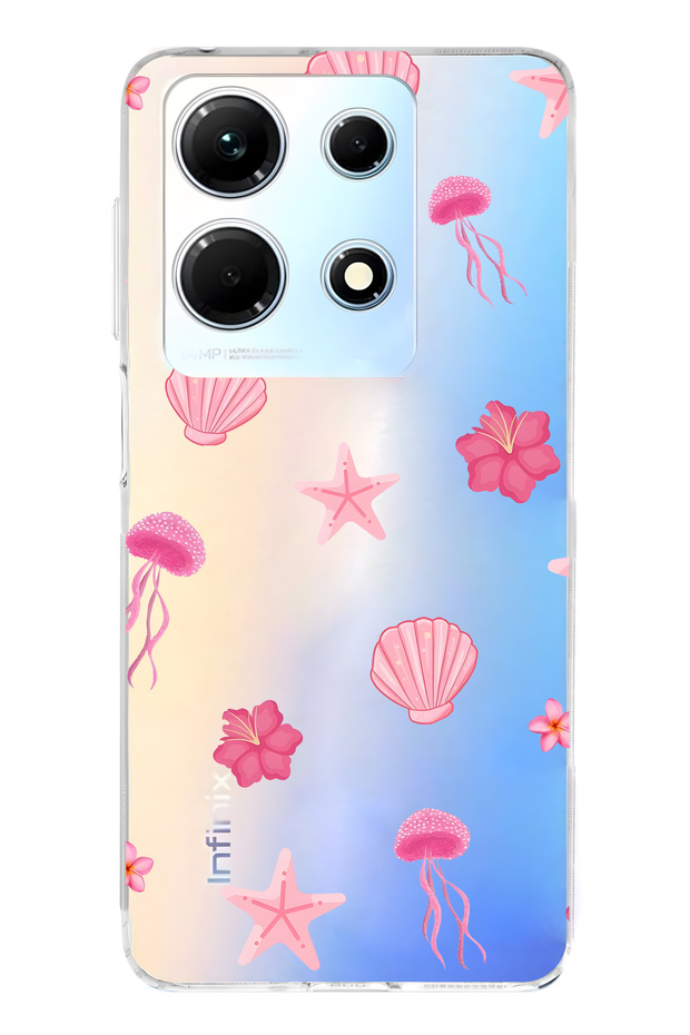 حافظة هاتف شفافة متوافقة مع هاتف Infinix Note 30 باللون الوردي Sea Theme منقوش - 1