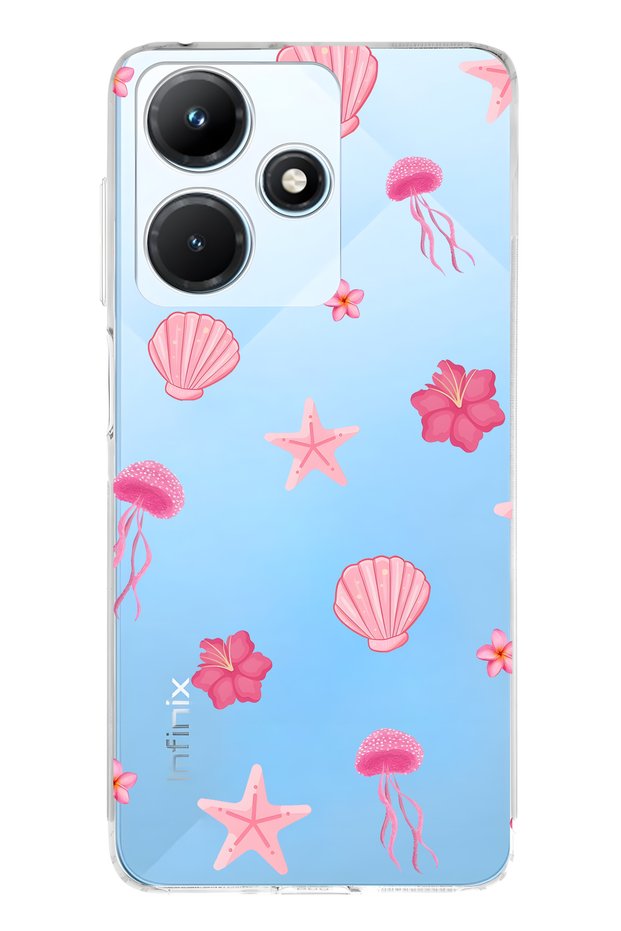 Infinix Hot 30I Compatible Pink Sea Theme Patterned Transparent Phone Case