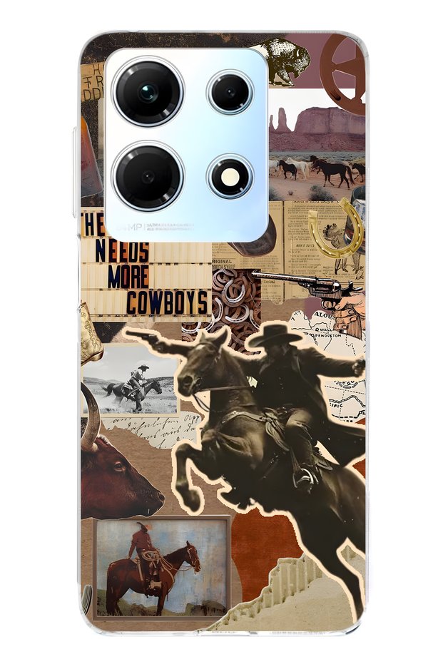 حافظة هاتف شفافة متوافقة مع هاتف Infinix Note 30 من نوع Cowboy Western Collage منقوش