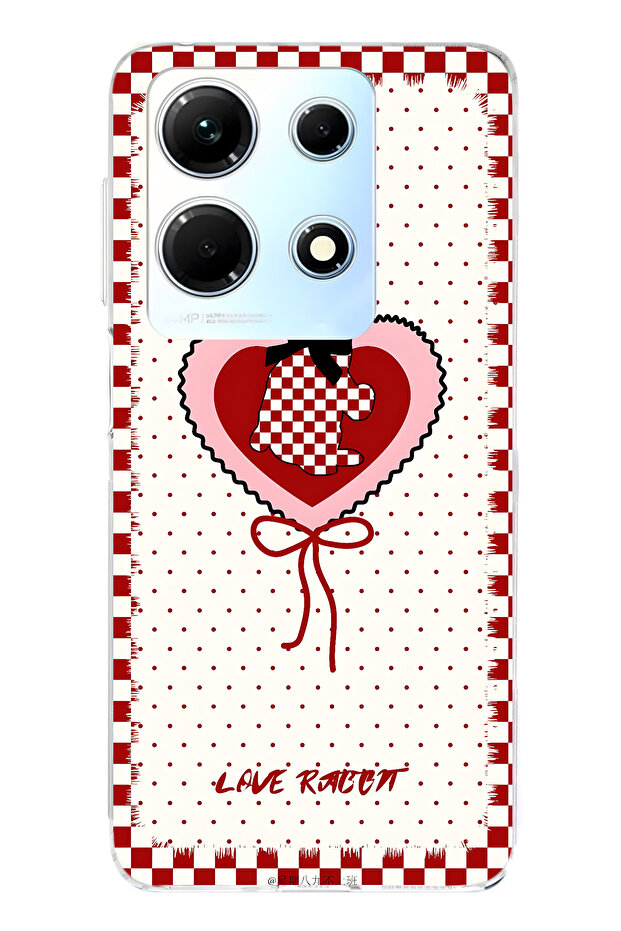 Infinix Note 30 Compatible Red Checked Rabbit Patterned Transparent Phone Case - 1