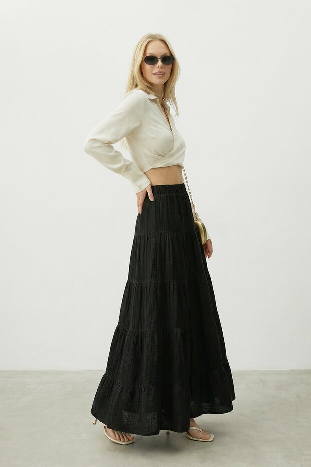 Beli Lastikli Katlı Midi Etek - 1