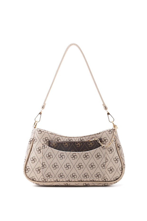 Monogram Printed Vizon Shk307 Faux Leather , 2 Compartments, Pocket and Card Holder Details, Handbag and Shoulder Bag