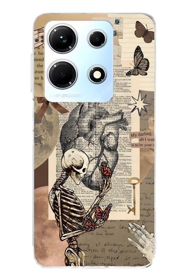Infinix Note 30 Compatible Vintage Skeleton and Butterfly D Patterned Transparent Phone Case