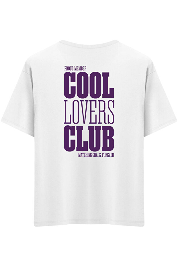 تي شيرت Cool Lovers Club مطبوع ذو ياقة دائرية كبيرة الحجم