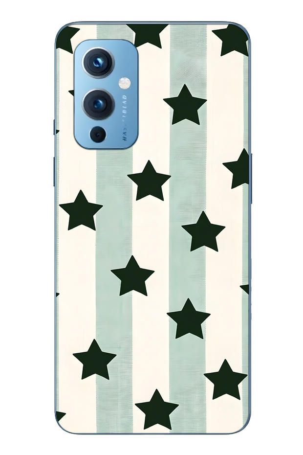One Plus 9 Compatible Striped Star Patterned Transparent Phone Case - 1
