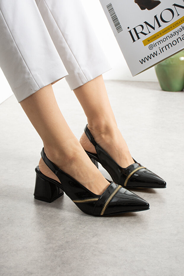 İnci̇ya Black Zipper Detail 5 cm Heel Pointed Toe