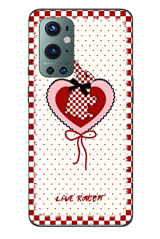 حافظة هاتف شفافة متوافقة مع One Plus 9 Pro باللون الأحمر بنقش مربعات Tavşan منقوش - 1