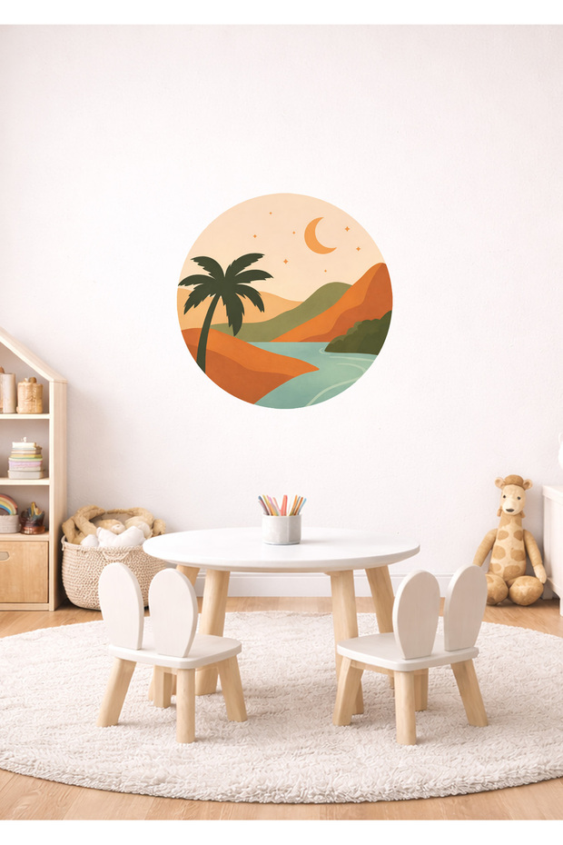 Nature Scenery Children's Room Wall Sticker Set in Soft Pastel Colors