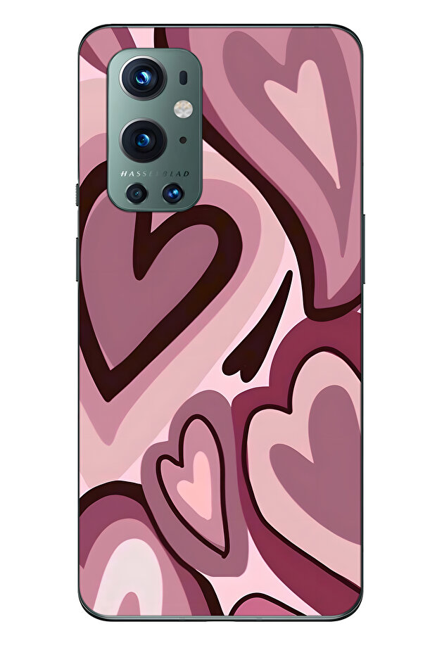 حافظة هاتف شفافة متوافقة مع One Plus 9 Pro باللون الأحمر الداكن Heart منقوش - 1