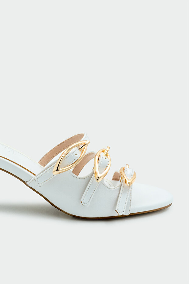 Wain Gold Buckle Detail White Women's Slipper