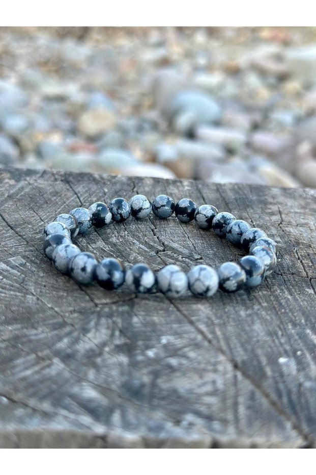 8 mm Snowy Obsidian Stone Men's Women's Natural Stone Bracelet a Quality