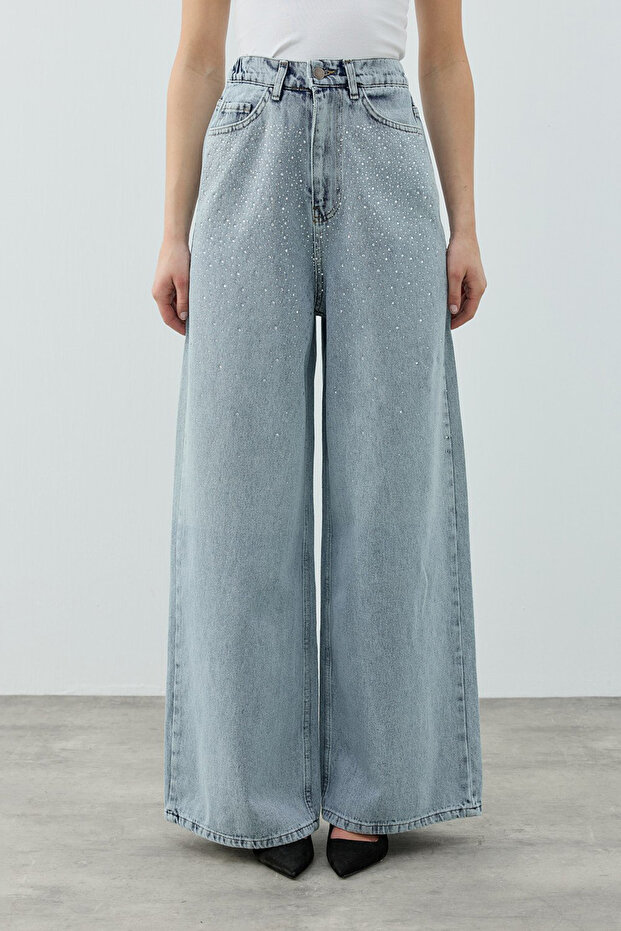Merwish Stoned Very Shiny Denim Trousers 1770 Ice Blue