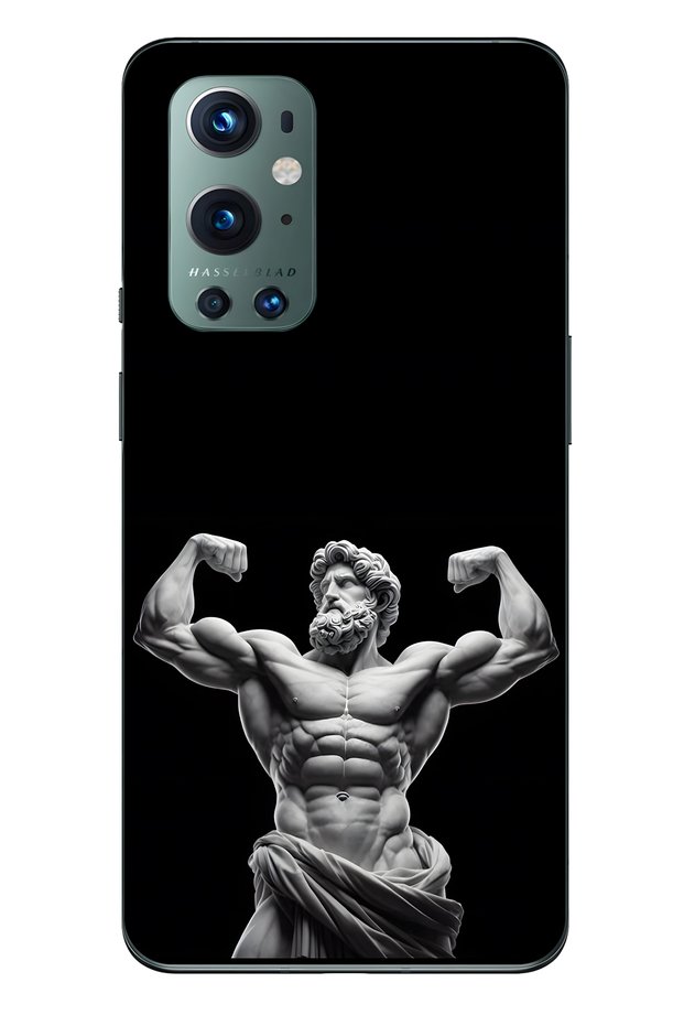 حافظة هاتف شفافة متوافقة مع One Plus 9 Pro بتصميم تمثال قديم لـ Muscle God منقوش