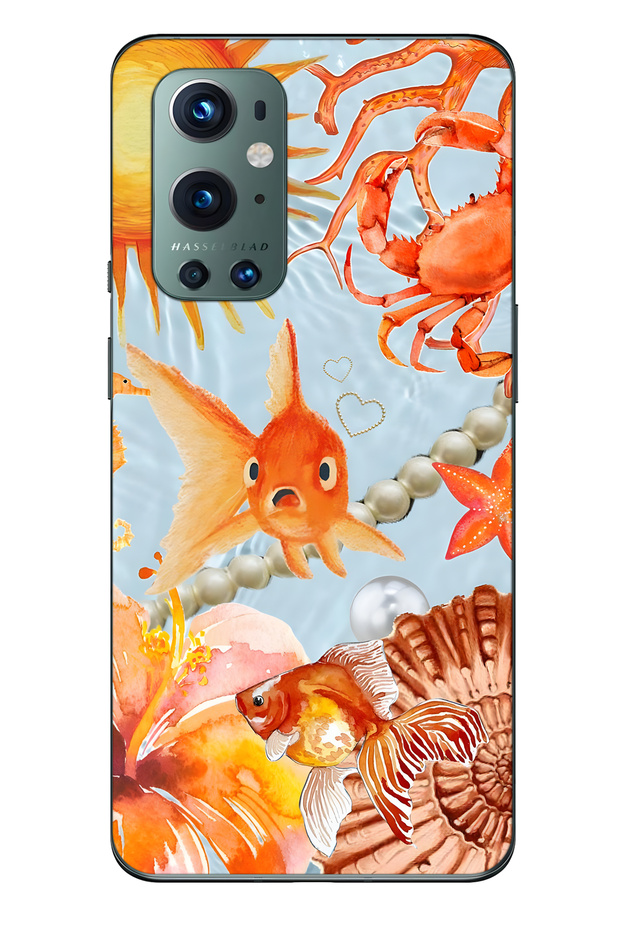 حافظة هاتف شفافة متوافقة مع One Plus 9 Pro من Orange Fish منقوش - 1
