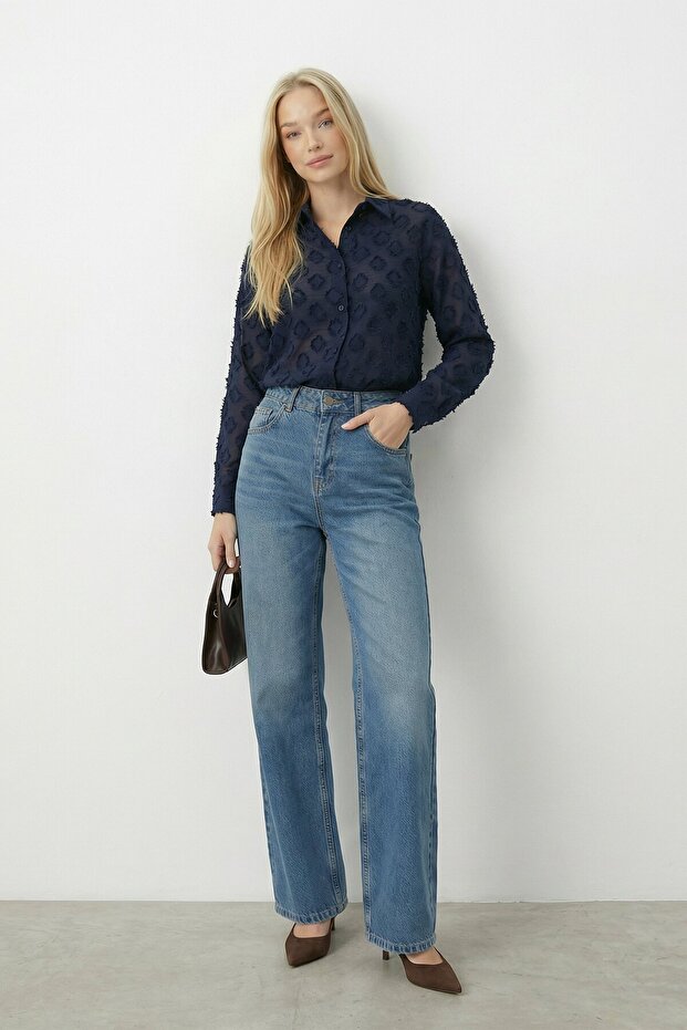 Dokulu Oversize Gömlek - 4