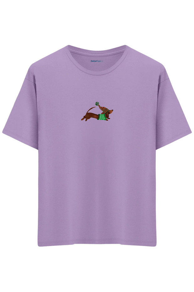 Santa Sausage Dog Printed Crew Neck Oversized T-Shirt