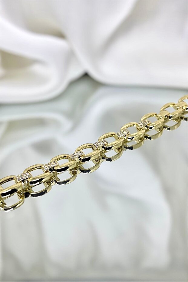 Chain Model Zircon Stone Gold Bracelet