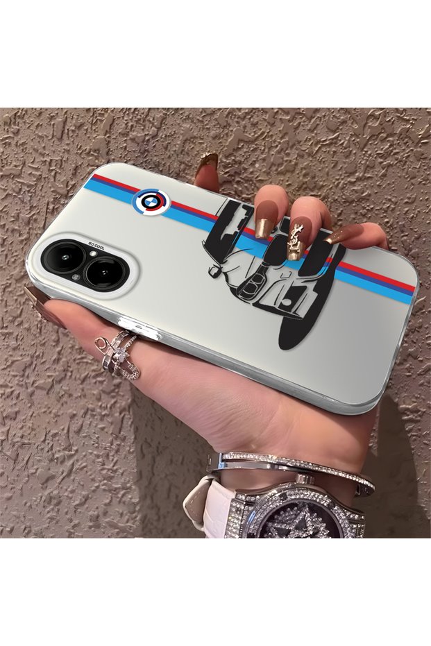 Bmw Patterned Silicone Edge Hard Back Anti Fall Phone Case Compatible with Realme C67