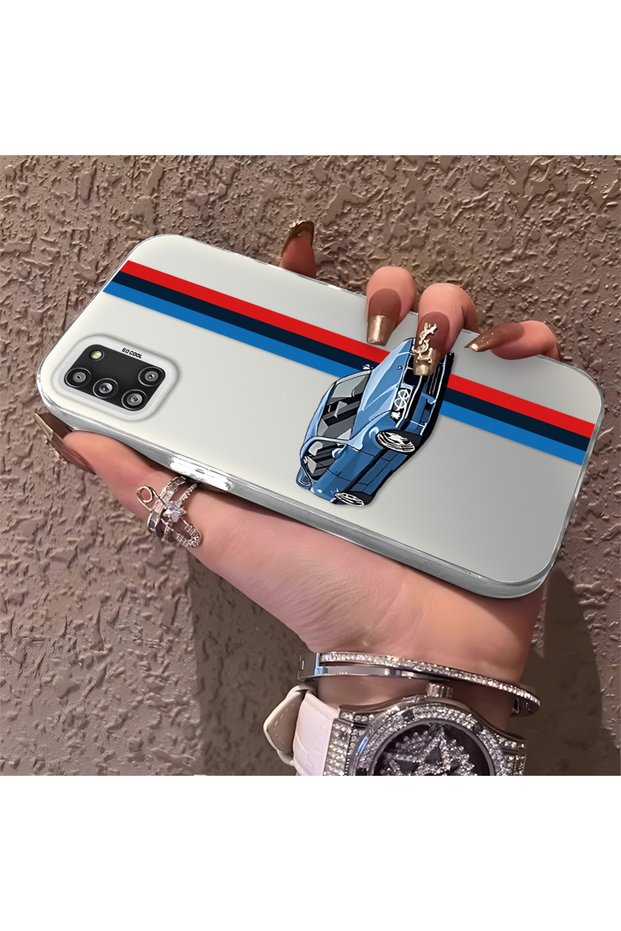 Motorcycle Patterned Silicone Edge Hard Back Anti Fall Phone Case Compatible with Samsung Galaxy A31