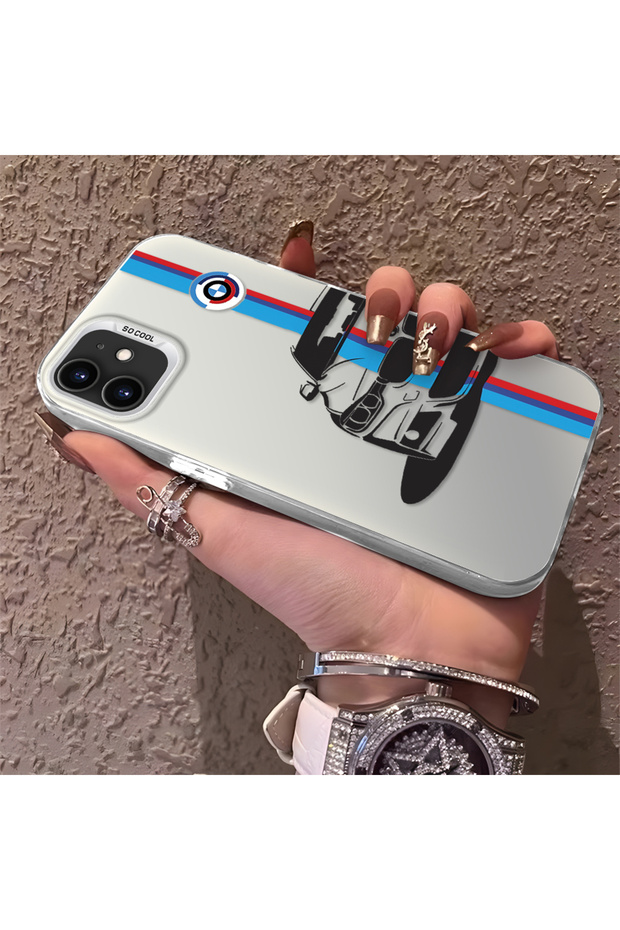 Bmw Patterned Silicone Edge Hard Back Anti Fall Phone Case Compatible with iPhone 12 Mini