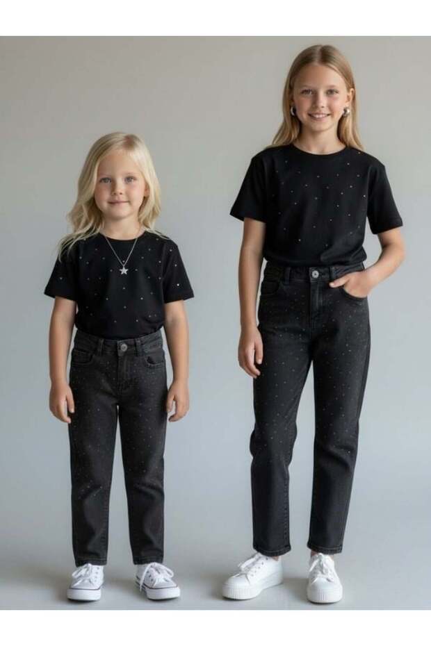 Girl's Stone Embellished Wide Leg Jeans