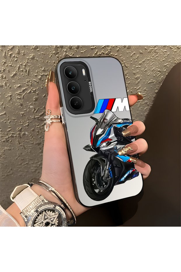Realme C75 Compatible Silicone Edge Hard Back Anti-Fall Phone Case Motorcycle Patterned