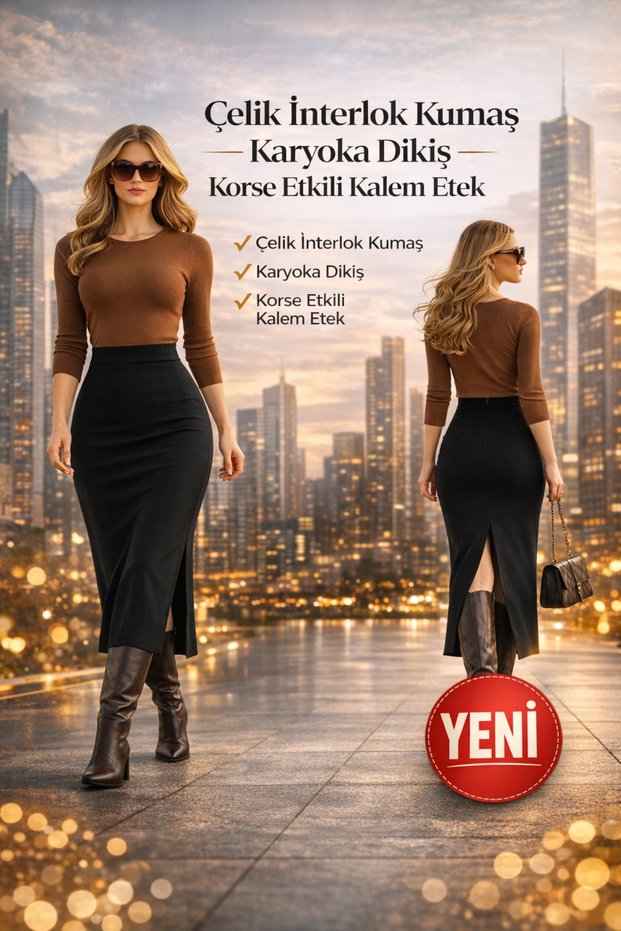 Corset Effect Steel Interlock Pencil Skirt High Waist t Shaping / Sculpting Karyoka Stitched Back Y Slit Skirt