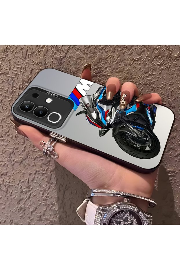 Motorcycle Patterned Silicone Edge Hard Back Anti Fall Phone Case Compatible with Vivo Y29