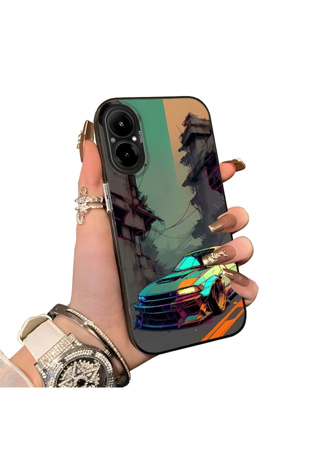 For Realme 12 Lite Compatible Silicone Edge Hard Back Case Sports Car Patterned Couple Phone Case