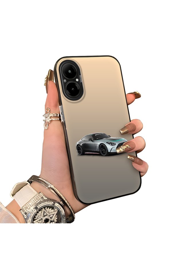Realme 12 Lite Compatible Silicone Edge Hard Back Case Mercedes Patterned Couple Phone Case
