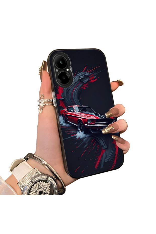 For Realme 12 Lite Compatible Silicone Edge Hard Back Case Classic Car Patterned Lover Couple Phone Case