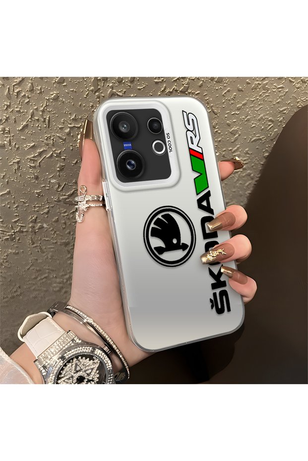 Vivo X200 Fe Compatible Silicone Edge Hard Back Anti-Fall Phone Case Škoda Patterned