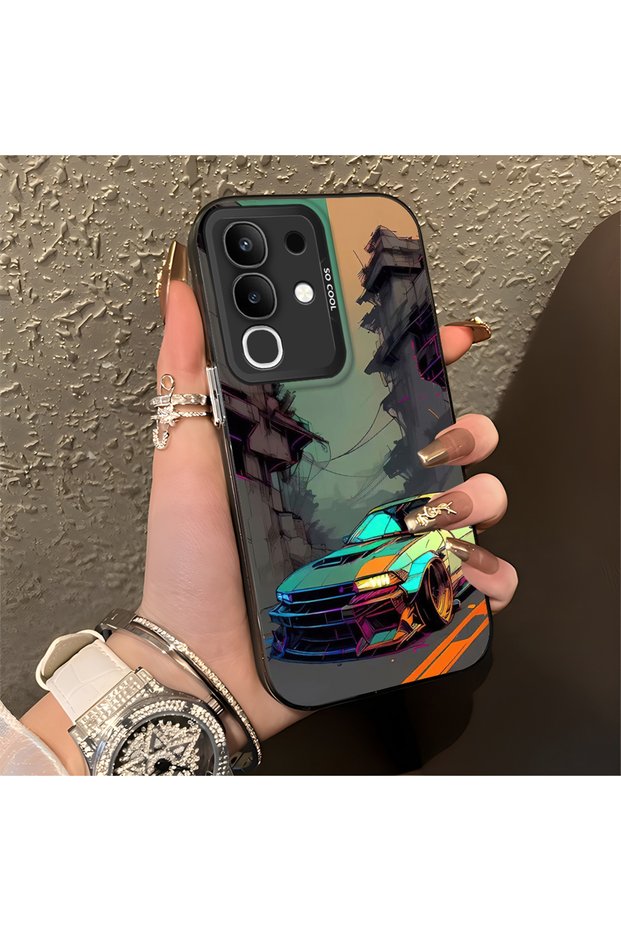 Vivo Y29 Compatible Sport Car Silicone Edge Hard Back Anti-Fall Phone Case