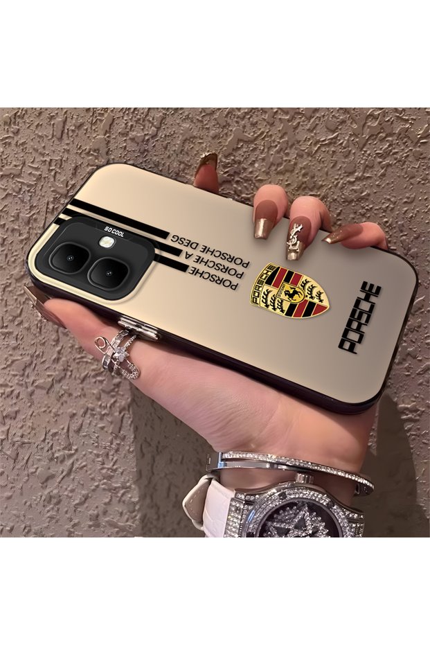 Porsche Patterned Silicone Edge Hard Back Anti Fall Phone Case Compatible with Infinix Smart 10